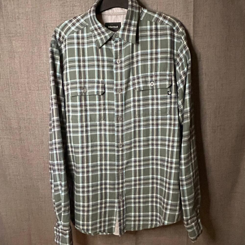 Marmot Green Plaid Button Down Long Sleeve Shirt Men's Size Medium